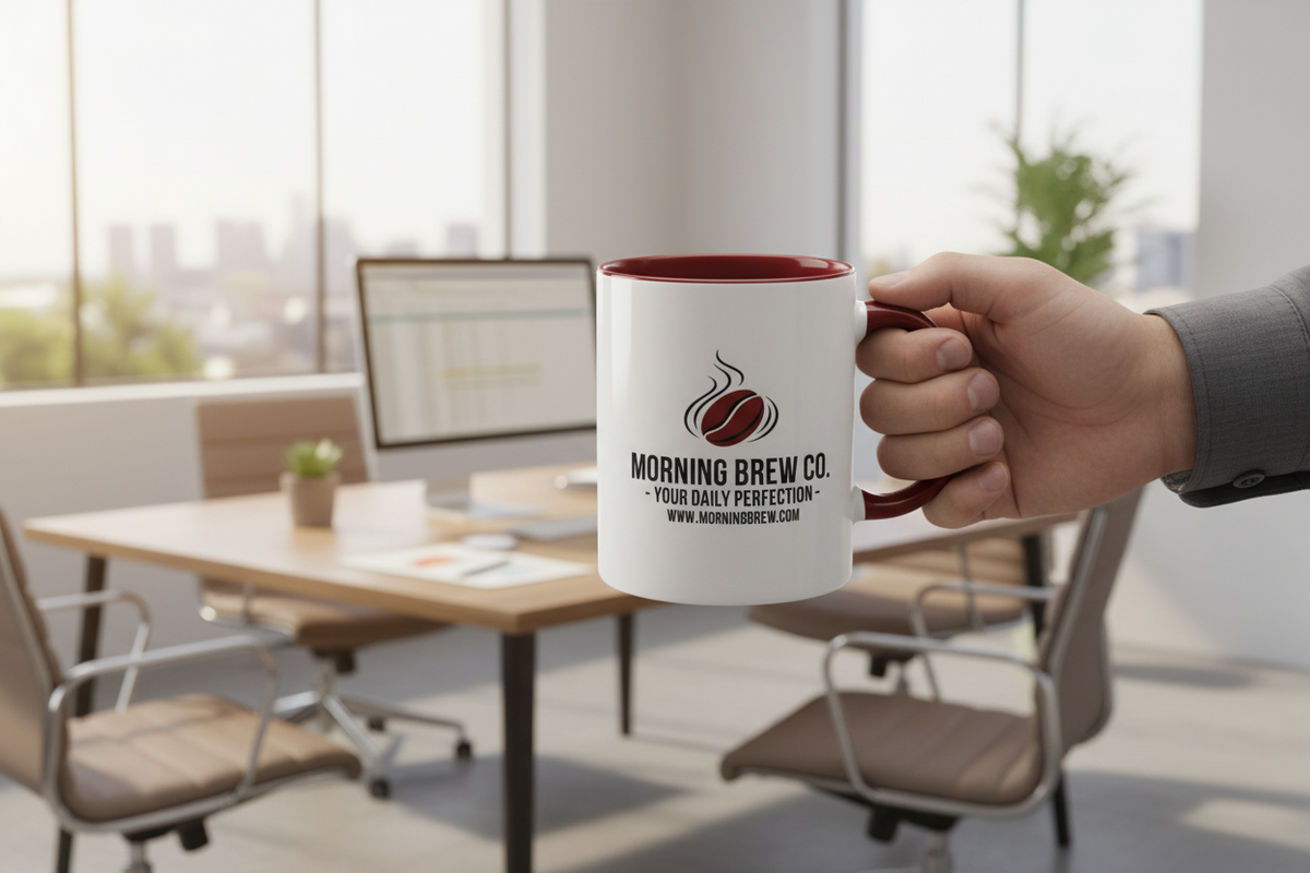 11oz sublimation inner & handle color dark red with advertising print