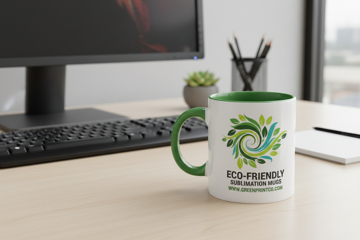 11oz sublimation inner & handle color green with advertising print
