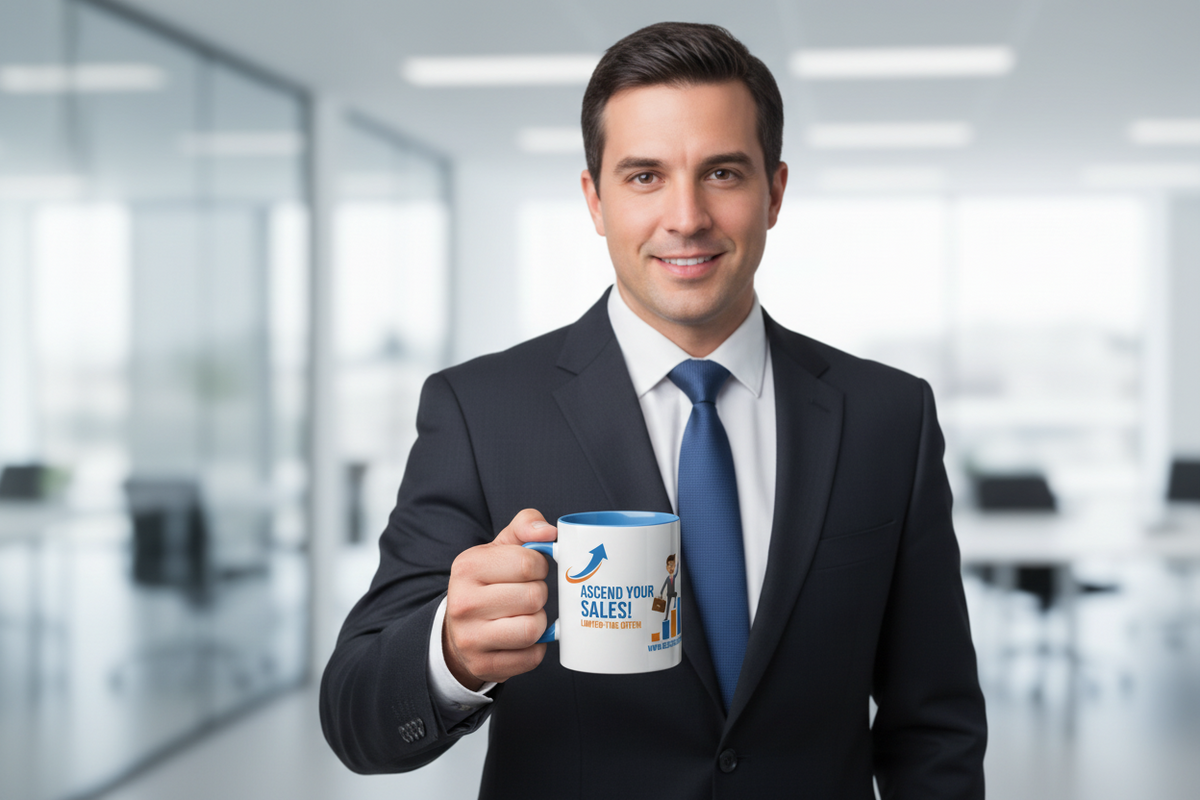 11oz sublimation inner & handle color mug, blue with advertising print