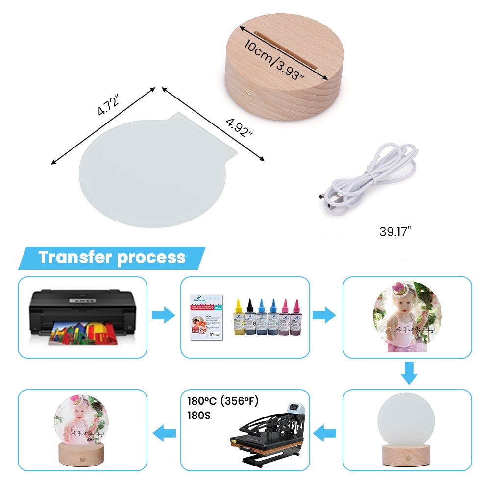 Glass photo panel with LED base-round 4.7 dia